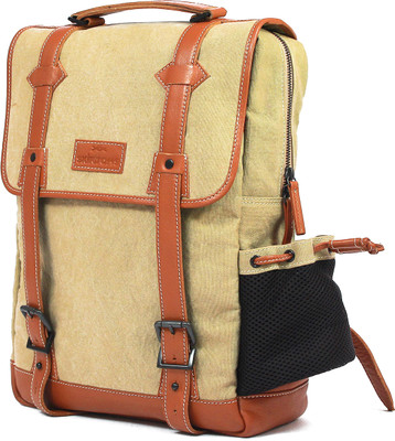 

Skincrafts Leather & Canvas Backpack for Men Backpack(Light Green, Brown, 21 L)