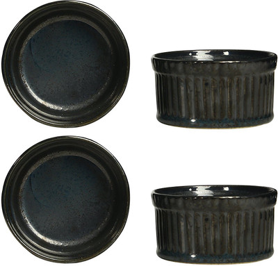 

caffeine Dessert Serving Bowl Ceramic/Stoneware in Glossy Metallic Ramekins (Set of 4) Handmade By Caffeine Ceramic, Stoneware Bowl Set(Black, Pack of 4)