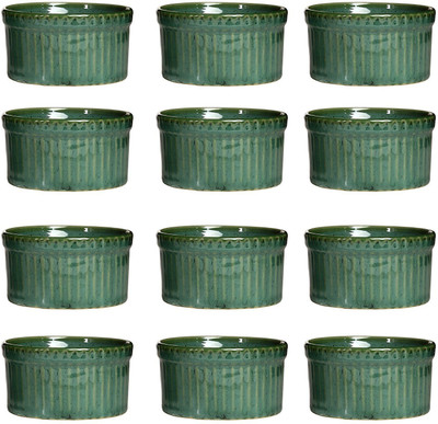 

caffeine Dessert Serving Bowl Ramekins Ceramic/Stoneware in Glossy Metallic Green (Set of 12) Handmade By Caffeine Ceramic Bowl Set(Multicolor, Pack of 12)