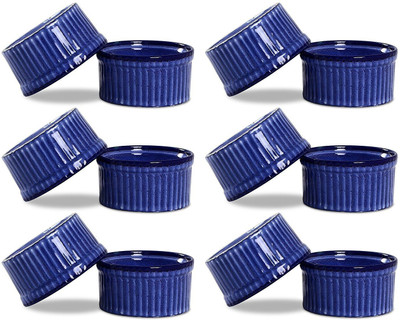 

caffeine Dessert Serving Bowl Ceramic/Stoneware in Glossy Blue Ramekins (Set of 12) Handmade Stoneware, Ceramic Bowl Set(Blue, Pack of 12)