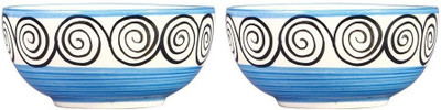 

caffeine Dining Dessert Bowl in Blue Doodle Ceramic Bowl Set(Blue, Pack of 2)