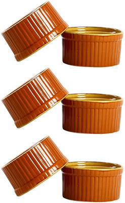 

caffeine Dessert Serving Bowl Ceramic/Stoneware in Glossy Brown and Mustard Ramekins (Set of 6)Handmade Ceramic, Stoneware Bowl Set(Brown, Pack of 6)