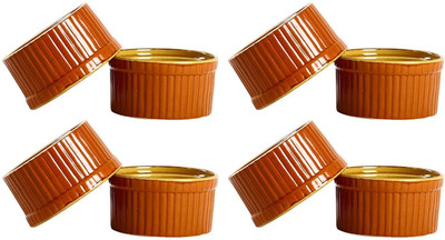 

caffeine Dessert Serving Bowl Ceramic/Stoneware in Glossy Brown and Mustard Ramekins (Set of 8) Handmade Ceramic, Stoneware Bowl Set(Brown, Pack of 8)
