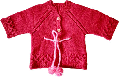 

Little Aayu Baby Girls Button Self Design Cardigan, Red