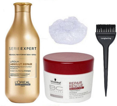 

Longlasting Hair Brush, L'oreal lipidium Absolut Repair Shampoo, Schwarzkopf Professional BC Hair Therapy Repair Rescue Masque(Set of 4)