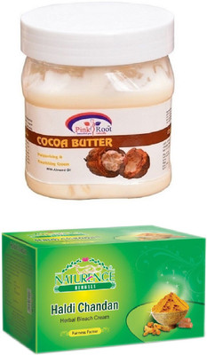

Pink Root COCOA BUTTER CREAM 500ML WITH NATURENCE HALDI CHANDAN BLEACH 200G(Set of 2)