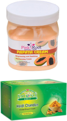 

Pink Root PAPAYA CREAM 500ML WITH NATURENCE HALDI CHANDAN BLEACH 200G(Set of 2)