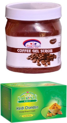 

Pink Root COFFEE SCRUB 500ML WITH NATURENCE HALDI CHANDAN BLEACH 200G(Set of 2)