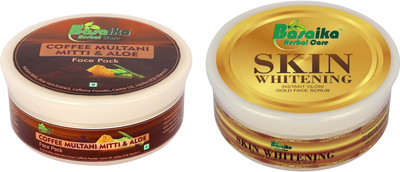 

Basaika Herbal Care Combo Pack of 2 ( Coffee Multani Mitti & Aloe face pack, 150gms & Skin Whitening Instant Glow gold face Scrub, 120gms)(Set of 2)