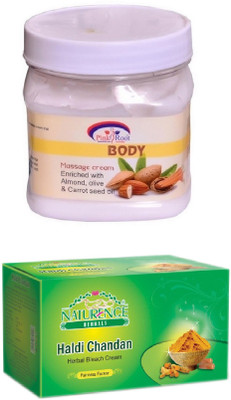 

Pink Root BODY MASSAGE CREAM 500ML WITH NATURENCE HALDI CHANDAN BLEACH 200G(Set of 2)