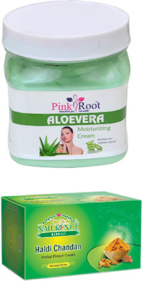 

Pink Root ALOEVERA CREAM 500ML WITH NATURENCE HALDI CHANDAN BLEACH 200G(Set of 2)