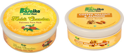 

Basaika Herbal Care Combo Pack of 2 ( Haldi Chandan & Kesar Fairness face Pack, 150gms & Coffee Walnut & Almond face Scrub, 120gms)(Set of 2)
