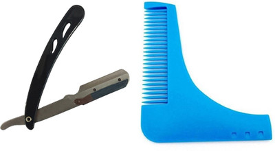 

JAGTEK Combo Of Black Color Stainless Steel Shaving Razor With Plastic Handle / Razor For Salons And Beard Shaping Tool For Beard New Styling (BLUE)(Set of 02)