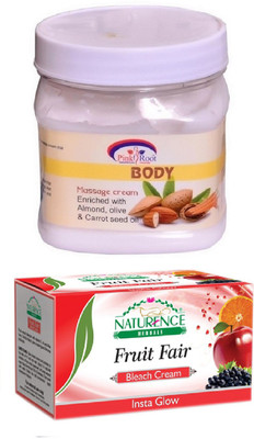 Pink Root BODY MASSAGE CREAM 500ML WITH NATURENCE FRUIT BLEACH 200G(Set of 2)