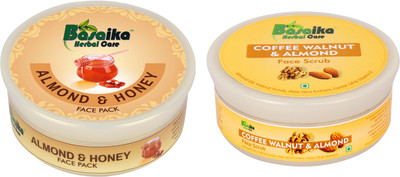 

Basaika Herbal Care Combo Pack of 2 ( Almond & Honey face pack, 150gms & Coffee Walnut & Almond face Scrub, 120gms)(Set of 2)