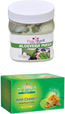 

Pink Root ALOEVERA MASK 500ML WITH NATURENCE HALDI CHANDAN BLEACH 200G(Set of 2)