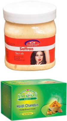 

Pink Root SAFFRON SCRUB 500ML WITH NATURENCE HALDI CHANDAN BLEACH 200G(Set of 2)