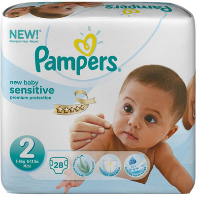 

Pampers New Baby Sensitive Diapers (Size 2) - Mini-28Pc (3-6Kg) - New Born
