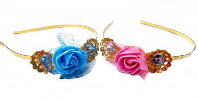 

Proplady Princess Collection Combo Tiara Style Rose Stone Studded Metal Hair Band, Head Band(Pink, Blue, Gold)
