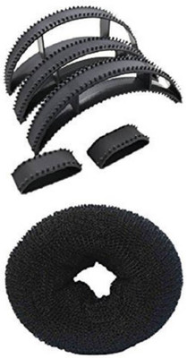

INAAYA Hair Bumpits Set Of 5 And Hair Donut (combo of 6 pieces) For Women And Girls, Black Hair Accessory Set(Black)