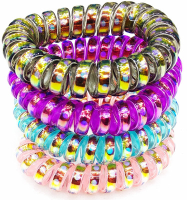 

Fairytale Premium Quality Shiny Transparent Polkha Dot Golden Line Elegant Spiral Hair Rubber Band Ponytail Holder For Girl's And Woman's . No Crease Rubber Bands.Set Of 4 Beautiful Elegant Colour Rubber Band(Multicolor)