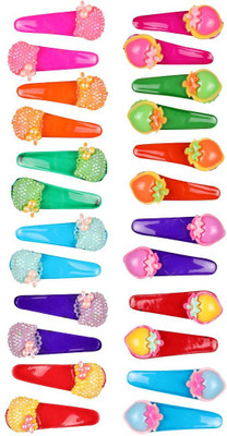 

ABHI Solid Glossy Look With Shining Buttons 24Pcs - (12 Pair) Tic Tac Clip(Multicolor)