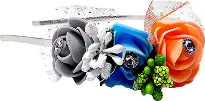 

Proplady Princess Collection Tiara Style Triple Roses Stone Studded Metal Hair Band, Head Band(Orange, Blue, Grey)
