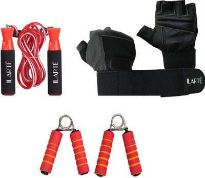 

ILARTE Home Gym Combo Of Red Gripper Skipping Rope & Gym Gloves Home Gym Combo(0 - 20 kg)
