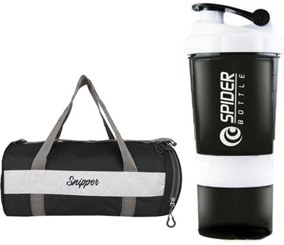 

Snipper Combo of Shoe Compartment Black Bag and White Shaker Gym & Fitness Kit