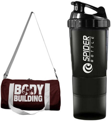 Snipper Combo of Bodybuilding Bag Wine and Spider Shaker Black Gym & Fitness Kit