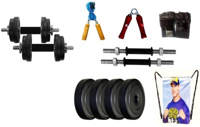 

Monika Sports 4 plates of 2 kg each + 2 dumbell rods+ string bag+ skipping rope+hand grip+ gloves adjustable dumbell home Gym & Fitness Kit