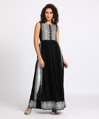 Vishudh Women Printed Straight Kurta(Black)