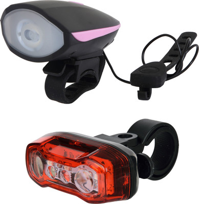 

Dark Horse Bicycle USB LED Front Light & Horn & Tail Light with Blue-Red Lights Combo LED Front Rear Light Combo(Black), Pink