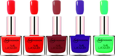 

Lady Fashion Ultra HI-Shine Long Stay Nail Polish Red,Violet,Blue,Light Green,Juice orange(Pack of 5)