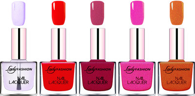 

Lady Fashion Ultra HI-Shine Long Stay Nail Polish Top Coat,Red,Maroon,Mettalic Pink,Copper(Pack of 5)