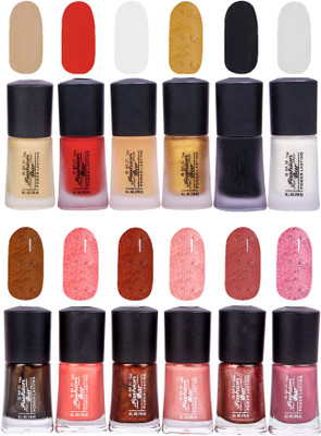 

SMC FASHION BAR Gel Based Royal Nail Paint Combo Matte Nude Almond, Matte Orange, Matte Top Coat, Matte Golden Yellow, Matte Black, Matte Pearl Cream, Glitter Dark Brown, Shimmer Peach, Shimmer Copper Brown, Shimmer Light Peach, Shimmer Brown, Carnival Pi