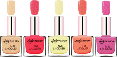 

Lady Fashion Ultra HI-Shine Long Stay Nail Polish Beach Nude,Bright Pink,Mettalic Gold,Orangr Silky,Abricoat Rose(Pack of 5)