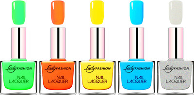 

Lady Fashion Ultra HI-Shine Long Stay Nail Polish Light Green,Juice Orange,Yellow,Sky Blue,Grey(Pack of 5)