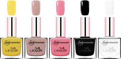 

Lady Fashion Ultra HI-Shine Long Stay Nail Polish Golden,Silky Purple,Silky Pink,Black,White(Pack of 5)