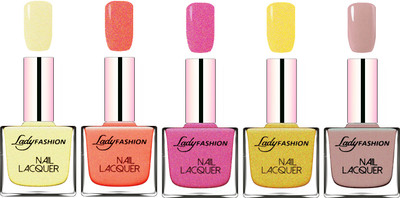 

Lady Fashion Ultra HI-Shine Long Stay Nail Polish Mettalic Gold,Orange Silky,Abricoat Rose,Golden,Silky Purple(Pack of 5)