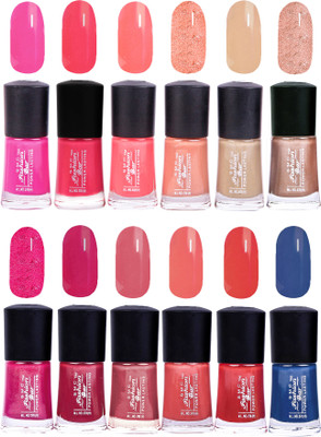 

SMC FASHION BAR Gel Based Long Lasting Nail Paint Combo Rose Pink, Neon Pink, Straberry Pink, Shimmer Soft Peach, Nude Brown, Shimmer Nude Brown, Red Purple Matelic, Cranberry Pink, Rosewood, Peach, Blood Red, Royal Blue(Pack of 12)