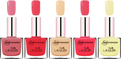 

Lady Fashion Ultra HI-Shine Long Stay Nail Polish Mauve,Pink,Beach Nude,Bright Pink,Mettalic Gold(Pack of 5)