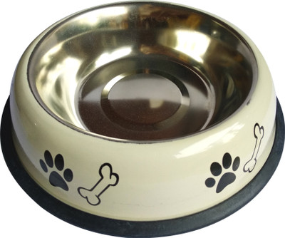 

UDAK Good Quality Stainless Steel Cream Colour Dog & Cat Feeding Bowl Round Steel Pet Bowl(700 ml White)