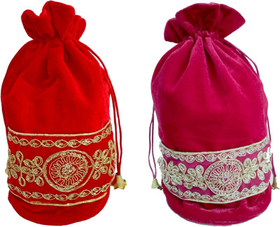 

DsGifts Beautiful Designer Multipurpose Wallet Potli Bag with Zari Work For Women Potli Red and Magenta Color Set of 2 Potli Bags Potli(Multicolor)