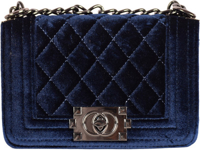 

Shubh Creations Women Casual Blue Velvet Sling Bag