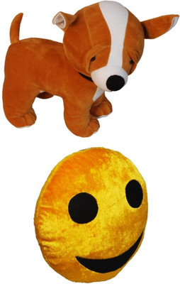 

Red Ballons Combo of Smiley Pillow with Brown Bull Dog - 30 Cms - 10 cm(Multicolor)