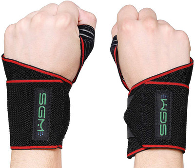 

SGM Wrist Support for Gym Workout,Band Brace Pack of 2 Wrist Support (, Black, Red;black