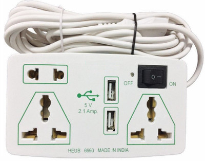 Protos India.Net 2.1 Amp 2 USB + 3 Way Electric Spike with Fuse Protection Power Extension Board 3  Socket Extension Boards(White, 3.6 m)
