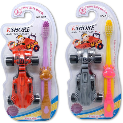 

Tuelip Cute Cartoon Extra Soft Bristle Kids Toothbrush With Racing Car Toy For School Going Kids Boys, Nursery Kids Multi Design Set Of 2 Extra Soft Toothbrush(Pack of 2)