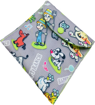 

Meher Collection Cosmetic Pouch(Multicolor, Silver), Neon green button;neon green lining;silver ranch print